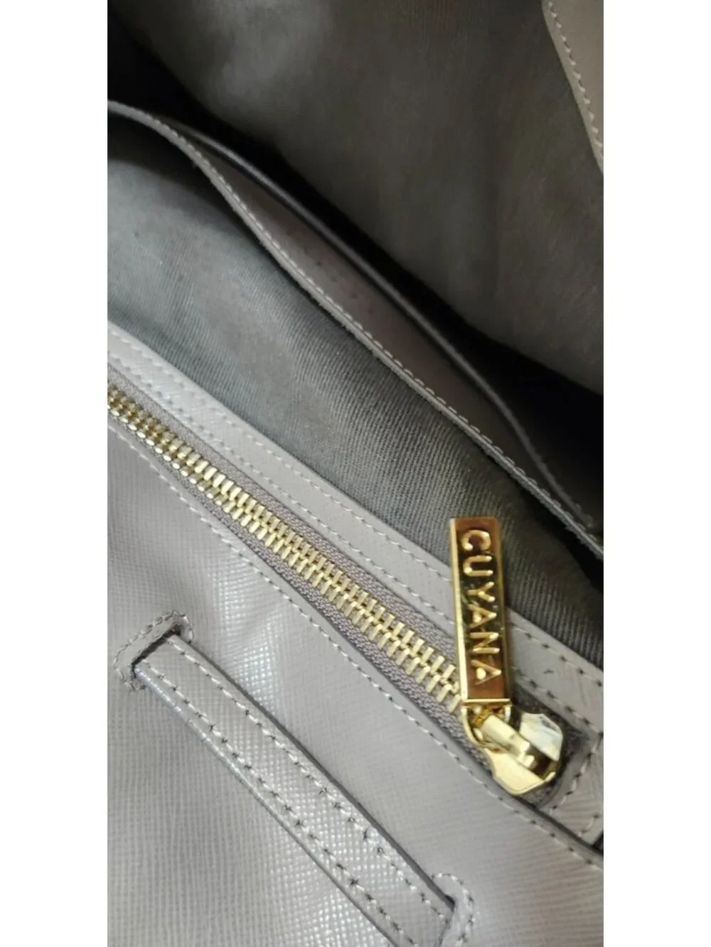 Cuyana Gray Saffiano Leather Bucket Bag Drawstring Shoulder Tote